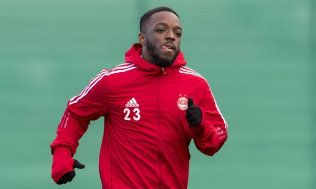 Austin Samuels during an Aberdeen training session this season.