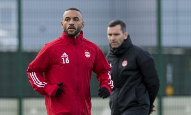Funso Ojo during an Aberdeen training session at Cormack Park, on November 24, 2021.