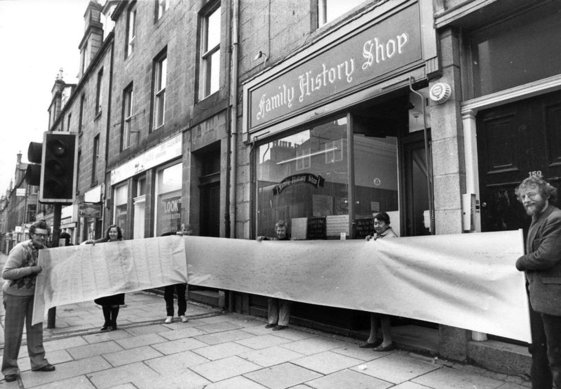 1987: Aberdeen Family History Society received a 30-foot long family tree from prospective member Robert Gunn, of Merseyside, who had lived in Cruden Bay and Peterhead.