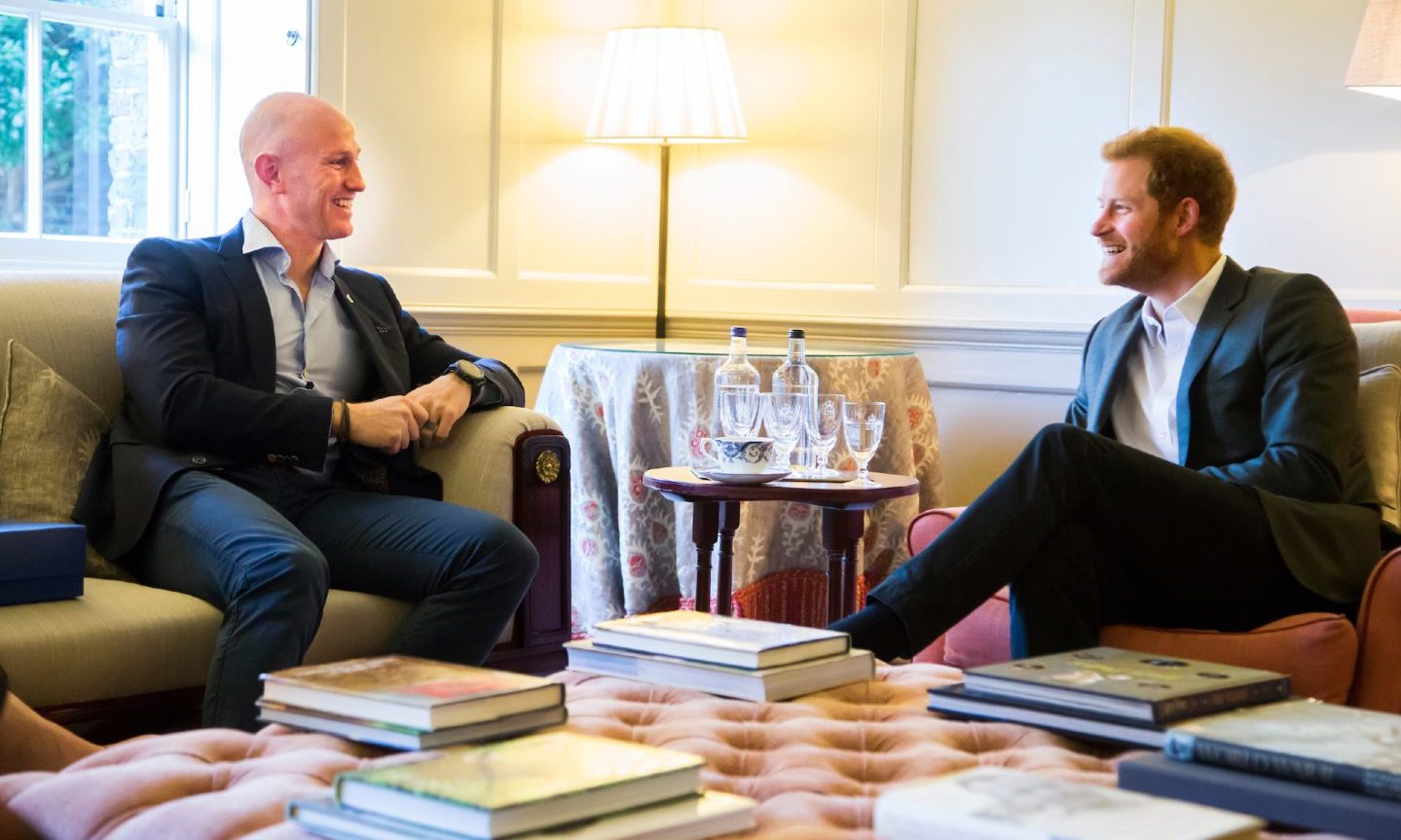 Dean Stott with Prince Harry at Kensington Palace in May 2018, ahead of the Aberdeen-born former SBS trooper's record-breaking cycle