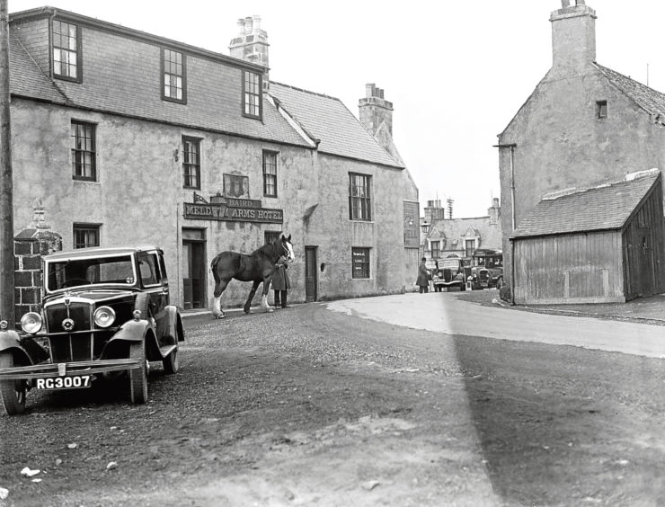 A view of the Meldrum Arms Hotel taken in December 1936.