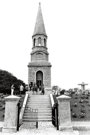 1991: Officials and guests listen to the speeches during the ceremony at the William Dingwall-Fordyce monument at Culsh cemetery.