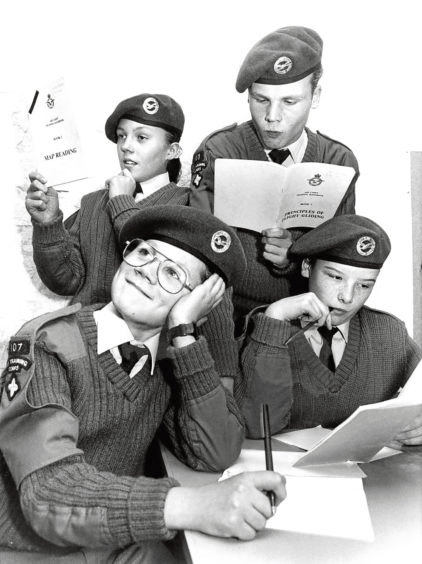1992: Ian Fraser (centre) gets in some studying with his air corps cadet colleagues before their leading exams.