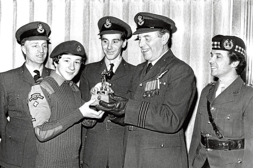 1981: Cpl James Urquhart receiving a special award for a rifle shooting competition.