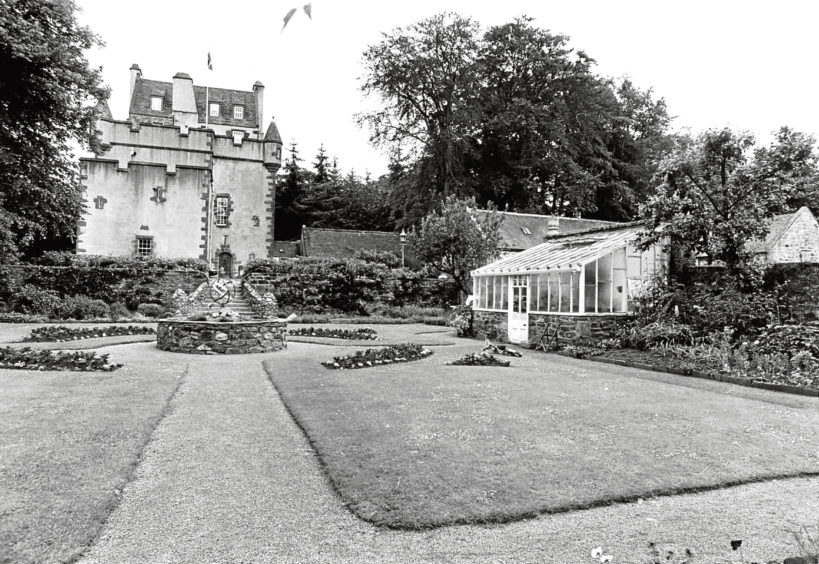 1985: A view of the gardens and exterior of Towie Barclay Castle near Turriff.