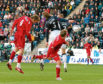 Lee Miller scores his goal during  the match at Falkirk Stadium, Falkirk.