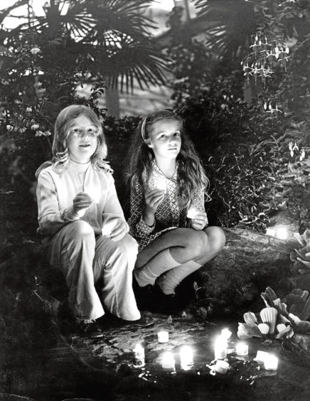 1971: Youngsters at the Festival of Candles in the Winter Gardens – 11-year-old Brenda Paterson, left, and Elizabeth Welch, 10.