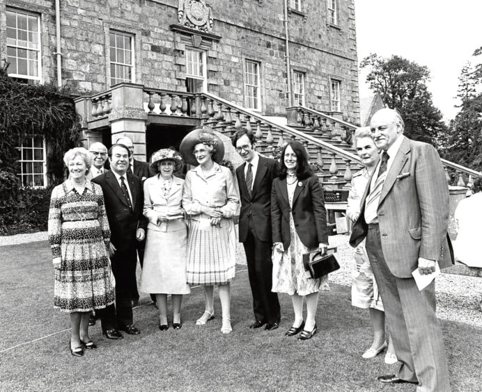 1979: Left to right, Mrs Albert McQuarrie; Mr Maitland Mackie, Lord Lieutenant of Aberdeenshire; M.P. Mr Albert McQuarrie; The Marquess of Aberdeen; The Countess of Wemyss and March; The Marchioness of Aberdeen and Temair; Mr Malcolm Rifkind, Minister for Home Affairs and the Environment, Scottish Office; Mrs Rifkind; Mrs Freda Mutch and Councillor A. F. Mutch, Grampian Regional Council convener.
