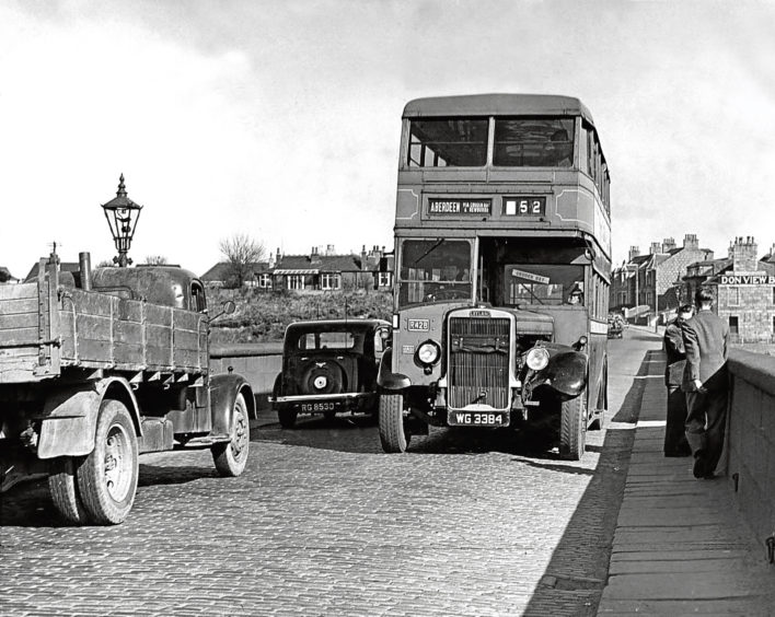 1952: The Cruden Bay bus negotiates a somewhat narrower Bridge of Don in March 1952.