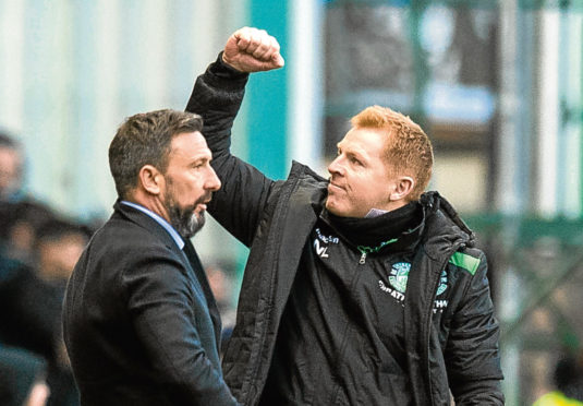 Hibernian's Neil Lennon and Aberdeen's Derek McInnes.