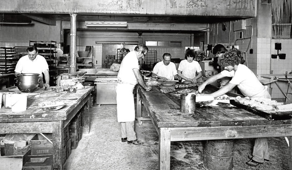 1978: Baking brown bread at Aitken’s Bakery, Glenbervie Road.