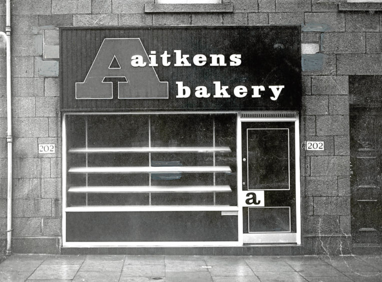 1965: The empty shop front of Aitkens Bakery, Holburn Street, Aberdeen.