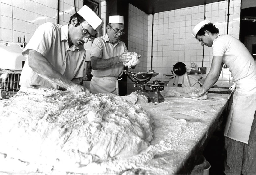 Bakers rolling out dough in Bucksburn in 1984