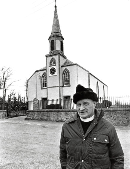 1976: The Church of Crimond was re-harled and re-pointed. Minister Rev George W Baird is in the foreground.