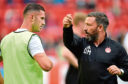 Aberdeen manager Derek McInnes talks to Dom Ball