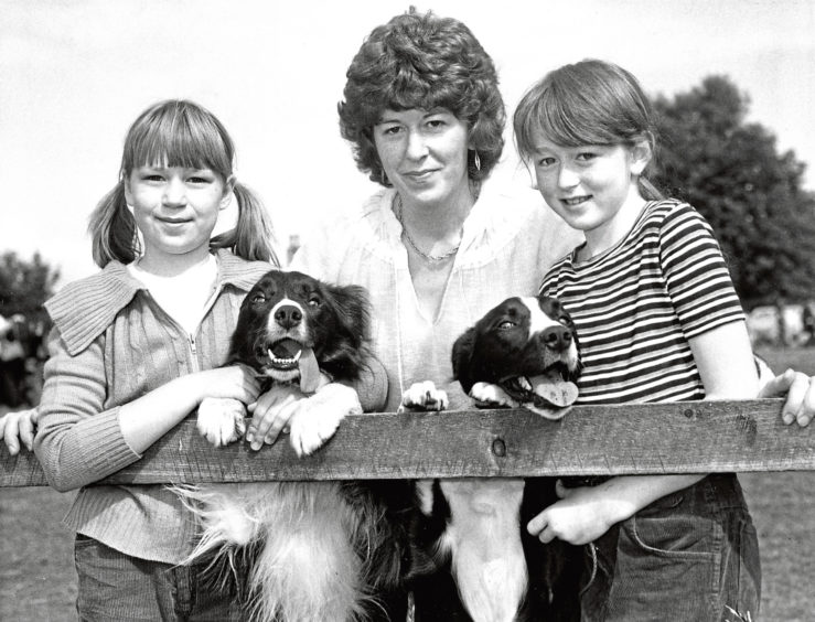 Sisters Jillian, left, and Lynda Rattray with mum Ann and their collies Ben and Moss