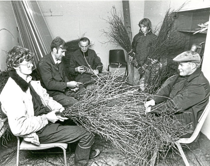 1980: Hazlehead Park gardeners making besoms for sweeping leaves are, from left, Jim Morton, Brian Anderson, Jim Flynn, Terry Thornton and Alex Duncan