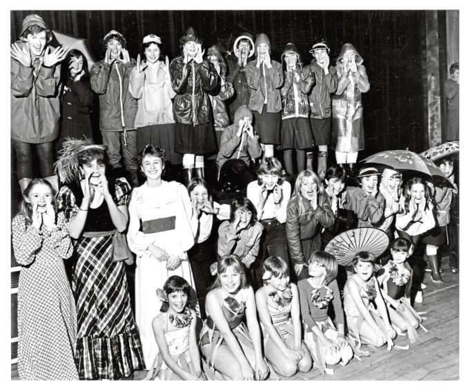 1985: Ellon Brownies and Guides in a variety of costumes for their Gang Show dress rehearsal which they were hoping would be a great success