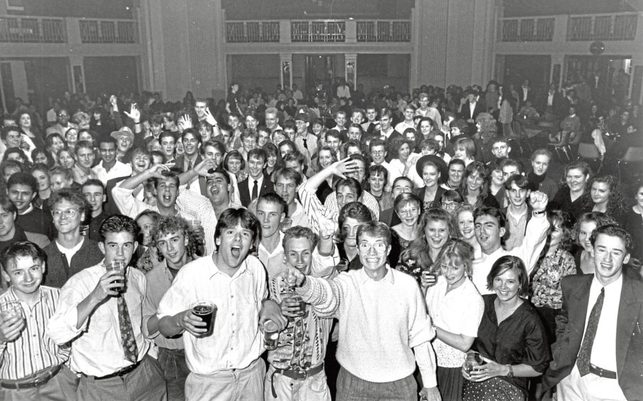 1990: Getting into the swing of things at the annual freshers’ dance at the Beach Ballroom last night are Aberdeen University’s new students