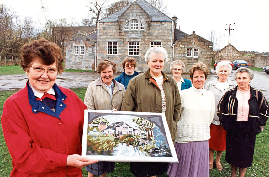 1992: President of Cullerlie and Garlogie SWRI  Agnes Smith shows off the new tapestry which has been made to mark the institute’s diamond jubilee. Each member of the group made at least one stitch in the tapestry, which shows Garlogie Hall
