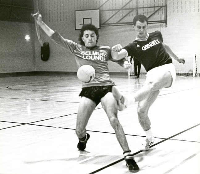 1988: Action from the Cable tournament tie between Hall Russell United and  Belmont Thistle at Sheddocksley Centre