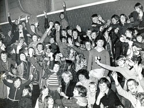 1980: Fans cheer on the contestants at the Grampian Region primary schools five-a-side tournament finals