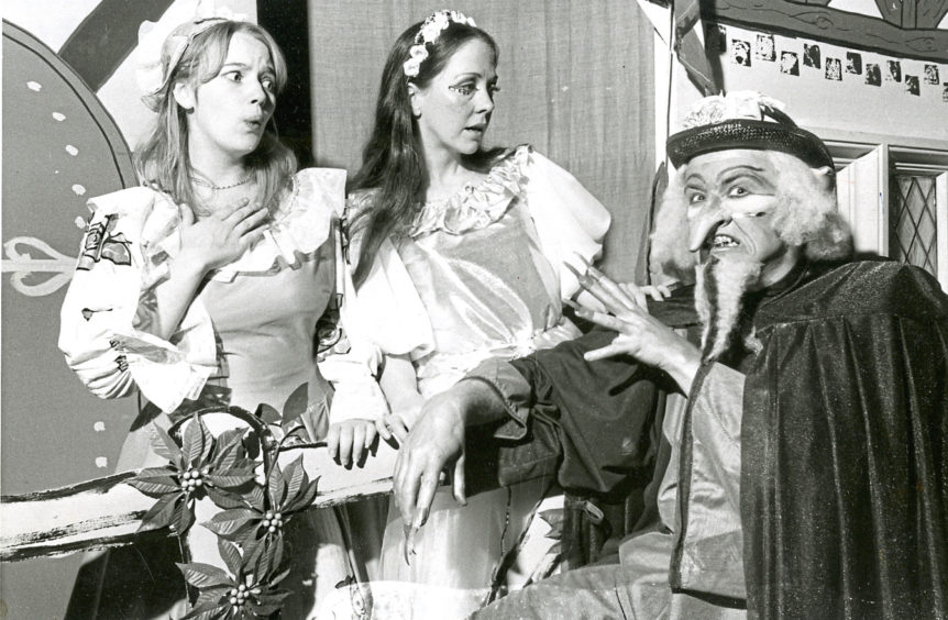 1982: Jack and the Beanstalk cast members Ian Love, right, with Principal Girl Angela Campbell, left, and Good Fairy Liz Milne