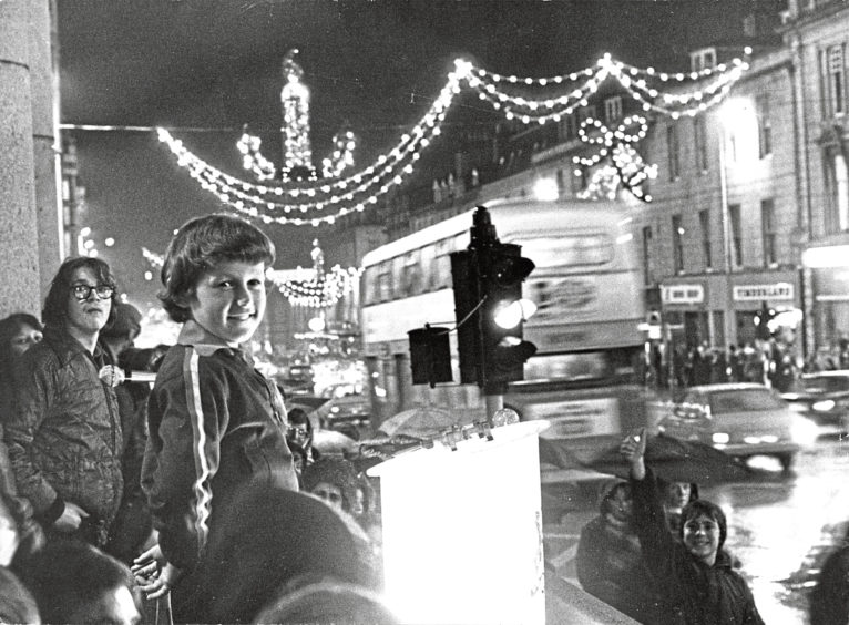 1977: Gordon Fraser, 11, pulled the switch that turned on the Christmas lighting display