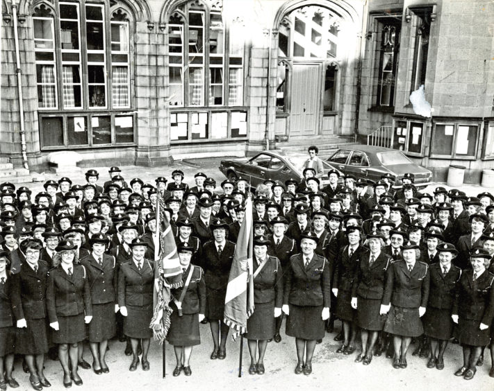1979: Girls’ Brigade members pose for a picture in Marischal College Quadrangle before their national annual meeting parade to the North Church of St Andrew, Aberdeen