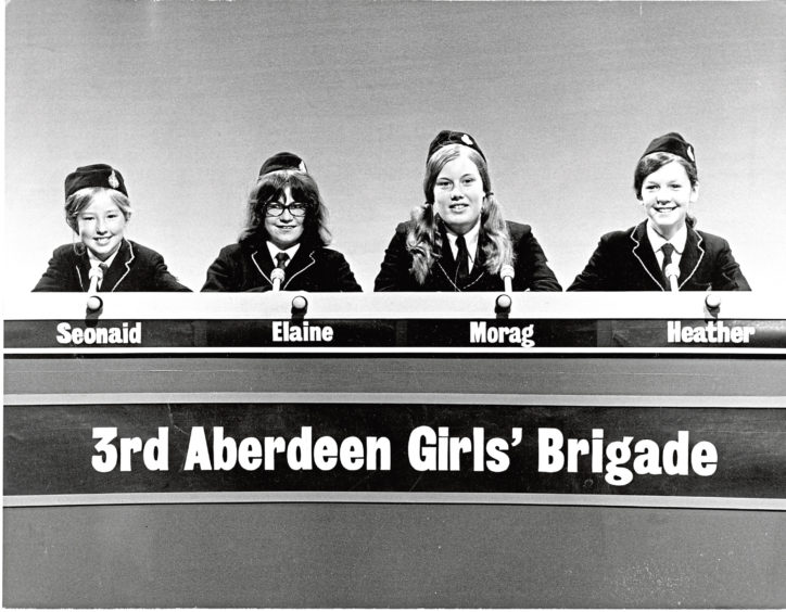 1973: The 3rd Aberdeen Girls’ Brigade team scored a runaway victory over the 6th Dundee Boys’ Brigade in Top Team