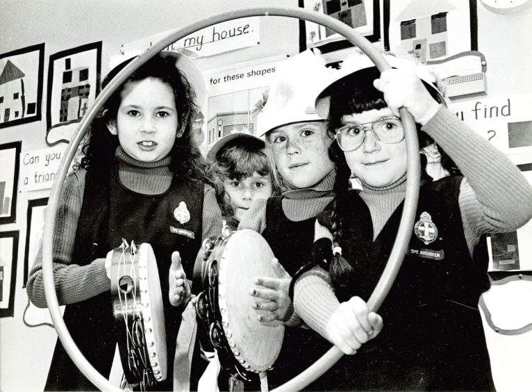 1985: Sara Smith, Angela Brown, Caroline Clarkson and Gillian Pearson of the 31st Middleton Park Church Girls’ Brigade get ready to entertain visitors to their open night at Middleton Park Primary School