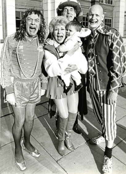 1985: When 11-month-old Louise Stephen had a little cry to herself, the stars of Dick Whittington joined in