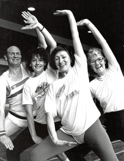 1988: Instructor Margaret Gray, front, with pupils Ronnie Strachan, Pat Simpson and Isobel Beattie at the Swedish Scottish Exercise Association class at Gilcomstoun Primary School