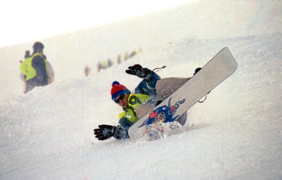 1995: Action from the first British Open Snowboarding Championships on Glenshee