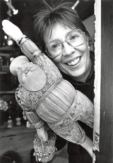 1988: Margaret Morrell with the Santa that was stolen from The Gift Horse shop in Aberdeen’s Crown Stree