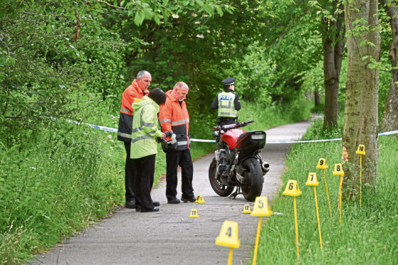 Police at the motorbike crash on the Deeside Way