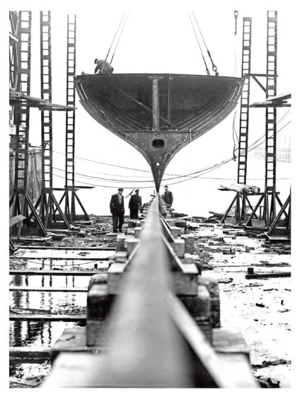 1959: The first of the prefabricated trawlers under construction at Hall Russell in 1959. It was built in only 29 days.