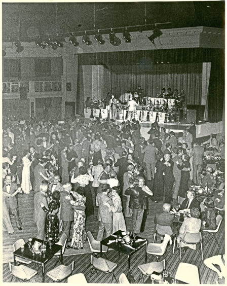 1977: Interior view showing a dance underway at the Beach Ballroom in 1977