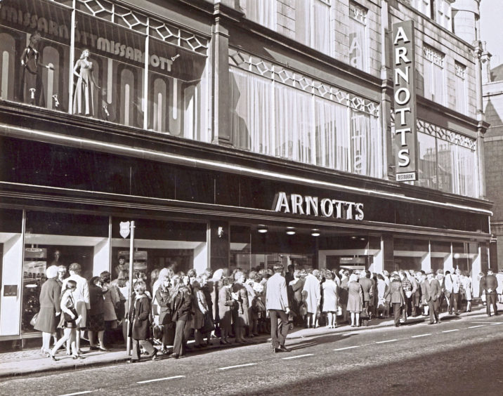 1973: Crowds gather outside Arnotts in 1973 when Sir Hugh Fraser opened the remodelled Isaac Benzie store.
