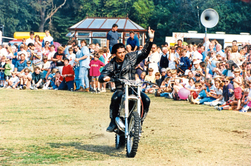 1994: Motorcycle stuntman Eddie Kidd thrilled the crowd of thousands at the Banchory Show, King George V Park, in July. 1994.