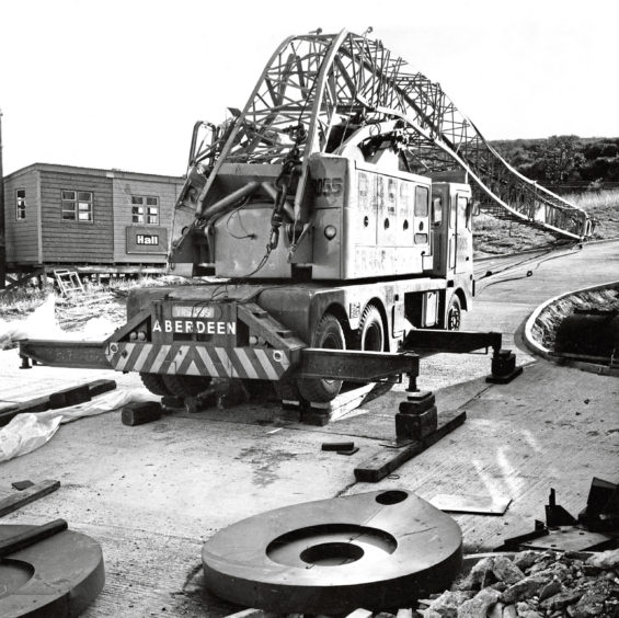 1969: Another victim of the gale, this crane collapsed at the new Aberdeen Corporation cleansing department pulverising plant now under construction at Greenbank Road, Tullos.