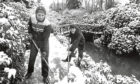 1988: Gardeners at Johnston Gardens clear the paths after yesterday's mornings snowfall. They are Campbell Kelso, (right), 29 Bank Street, Aberdeen, and Graham Rennie, Lonard Cottage, Drumoak.