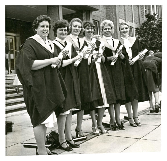 1978: Six very special women were awarded diplomas at this morning's graduation ceremony. Special - because they are qualified teachers already, working with physically and mentally-handicapped and maladjusted children. Special - because they are the first to receive the new Special Education Diploma from Aberdeen College of Education. They are (left to right) - Mrs Jean Brodie, of Monymusk; Mrs Ethel Cruickshank, Peterhead; Mrs Jean Argo, Aberdeen; Mrs Merle Morgan, Peterhead; Mrs Dot McCaskill and Mrs Maureen Dunne, both Aberdeen.
