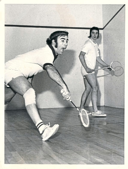 1977: Tony Robinson (left) from Christchurch, New Zealand, pictured in action Sandy Adam an agricultural student from Elgin, at the Butchart squash tournament.