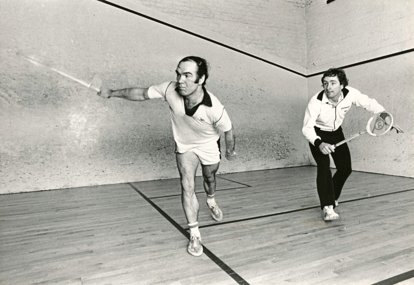 1981: In his 3rd round match in the Grampian TV Squash Championship, Graham Beattie (left) - the No. 12 seed fires a back hand shot for position against No. 2 seed Ian Donald. Ian went on to win the tie.