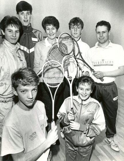 1989: Aberdeen's first municipal squash venue, at Kincorth, was opened this week. Some of the players who tried out the new courts were: (left to right) - Wendy Maitland (Inverurie); Billy Gerrard (Inverurie), junior convener of Grampian Squash Racquets Association; Peter Nicol (Inverurie); Scott Wilson (Aberdeen). In front are Jonathan Masterton (Stonehaven) and Tracy Maitland (Inverurie).