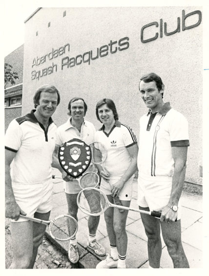 1979: Four members of the Aberdeen Squash Club team who won the Grampian Squash League Division 1 title. Pictured with the trophy are (left to right) - Stan Keir, Graham Beattie, Alister Sinclair and Eric McIntosh.