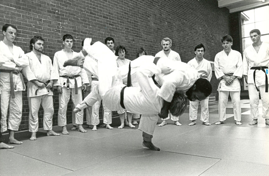 1989 - Former Olympic judo team captain Vass Morrison throws a volunteer during a display at Aberdeen University Club