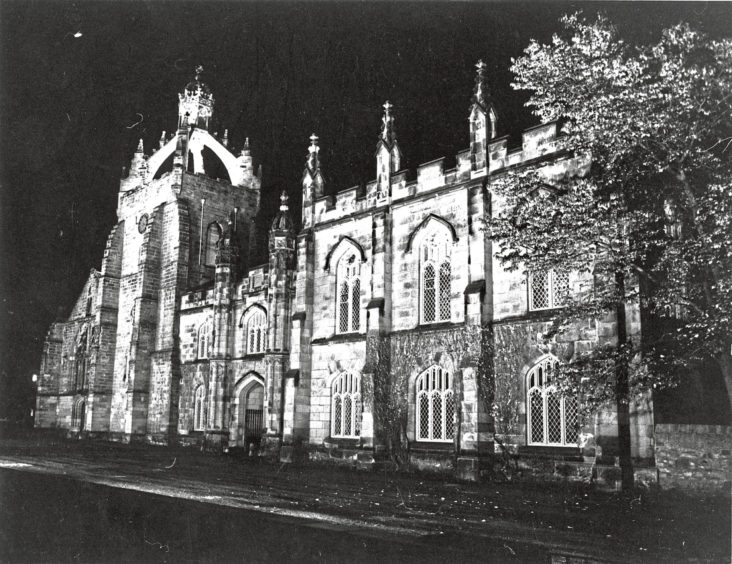 1989 - The frontage of King’s College in Old Aberdeen is illuminated as part of a Hydro Electric initiative