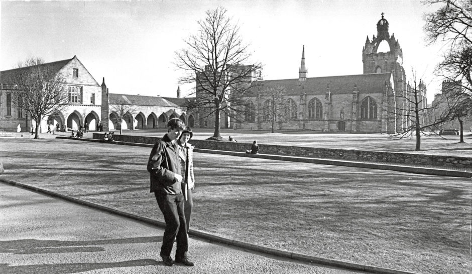 1973 - People enjoy the green space outside King’s College, which, founded in 1505, was the city’s first university